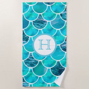 Türkisfarbene Mermaid-Skala, Monogrammname Strandtuch