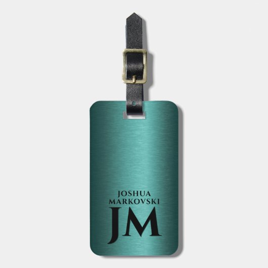 Türkisfarbene Metallic Textur Custom Black Typogra Gepäckanhänger (Vorderseite vertikal)
