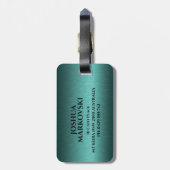 Türkisfarbene Metallic Textur Custom Black Typogra Gepäckanhänger (Rückseite vertikal)