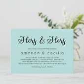 Türkisfarbene Minimalistische Hers & Hers Couple-D Einladung (Stehend Vorderseite)