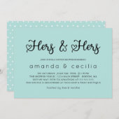 Türkisfarbene Minimalistische Hers & Hers Couple-D Einladung (Vorne/Hinten)
