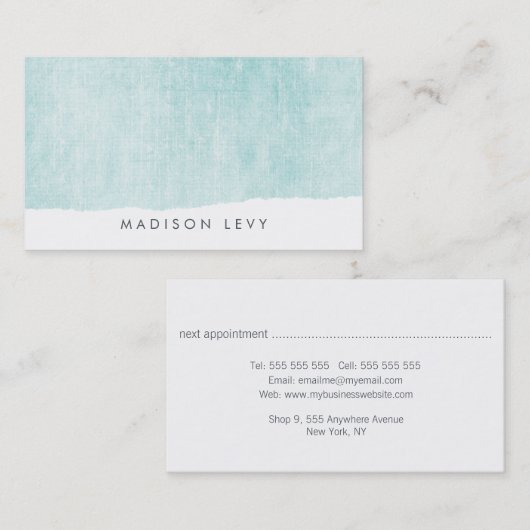 Türkisfarbene Minimalistische Torn Cards Terminkarte (Vorne/Hinten)