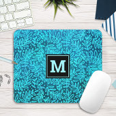 Türkisfarbene Monogramm-Blätter Mousepad