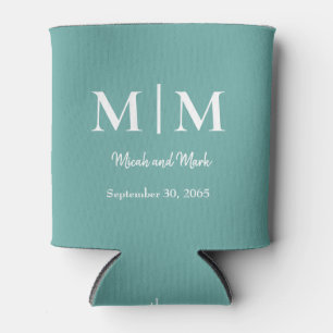 Türkisfarbene Monogramm und Namen Hochzeit können  Dosenkühler
