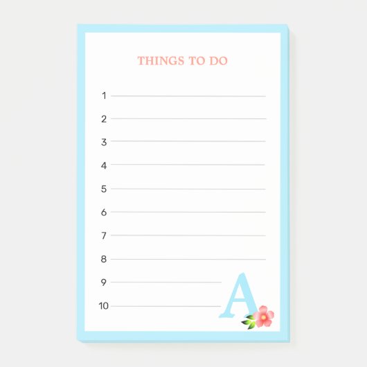Türkisfarbene Monogramme und Blume Post-it Klebezettel (Vorderseite)