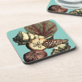 Türkisfarbene Muschel und Rote Koralle Getränkeuntersetzer (Linke Seite)