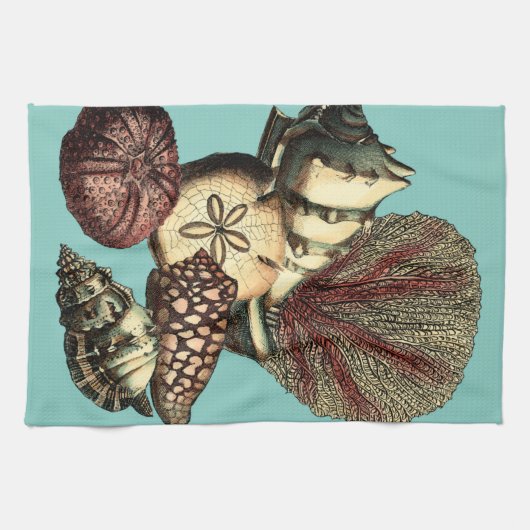 Türkisfarbene Muschel und Rote Koralle Handtuch (Horizontal)