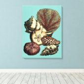 Türkisfarbene Muschel und Rote Koralle Leinwanddruck (Insitu (Holzboden))