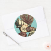 Türkisfarbene Muschel und Rote Koralle Runder Aufkleber (Umschlag)