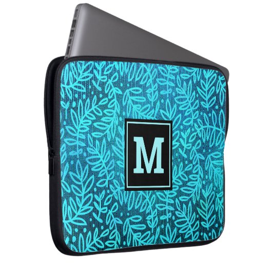 Türkisfarbene Muster Monogramm fette Typografie Laptopschutzhülle (Vorne Rechts)