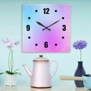 Türkisfarbene Orange Confetti Dos Chic Quadratische Wanduhr