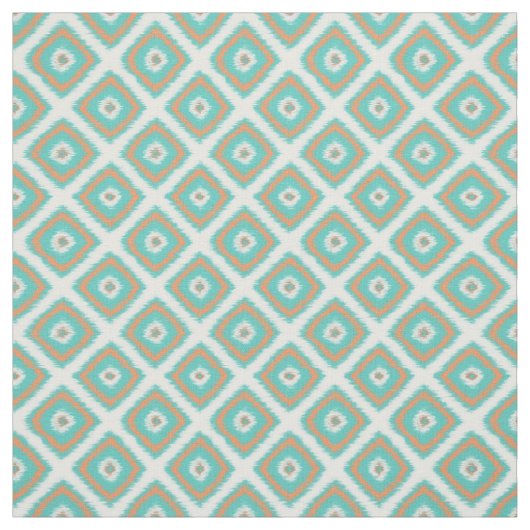 Türkisfarbene Orange Diamond Squares Ikat-Muster Stoff (Muster)