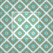 Türkisfarbene Orange Diamond Squares Ikat-Muster Stoff (Kachel)