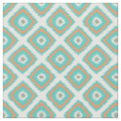 Türkisfarbene Orange Diamond Squares Ikat-Muster Stoff (Nahaufnahme)