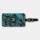 Türkisfarbene Palmenblätter, monogramm, modern chi Gepäckanhänger (Vorderseite horizontal)