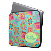 Türkisfarbene Patchwork-Quiltblöcke kundenspezifis Laptopschutzhülle (Vorderseite Links)