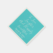 Türkisfarbene Personalisierte Script-Hochzeitsempf Serviette (Ecke)