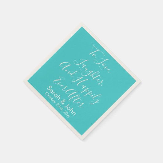 Türkisfarbene Personalisierte Script-Hochzeitsempf Serviette (Ecke)