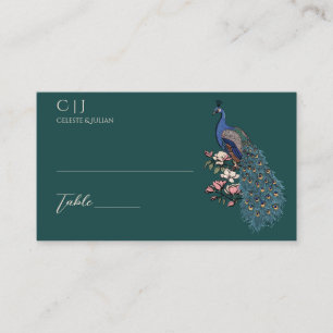 Türkisfarbene Pfau- und Magnolienhochzeit Platzkarte