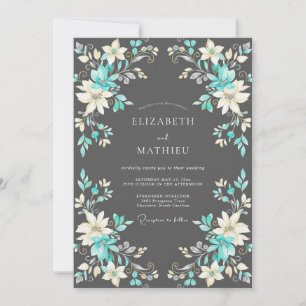 Türkisfarbene polierte Hochzeit mit floralen Motiv Einladung
