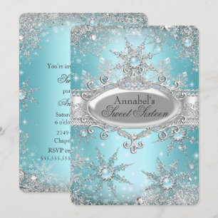 Türkisfarbene Prinzessin Winter Wonderland Sweet 1 Einladung