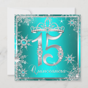 Türkisfarbene Quinceanera Winter Wonderland Schnee Einladung