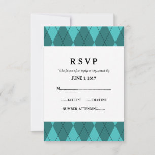 Türkisfarbene Raute Hochzeitskarte RSVP Karte