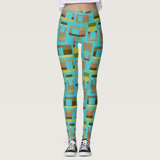 Türkisfarbene Rechtecke Leggings (Vorderseite)