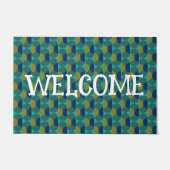 Türkisfarbene Retro-Ovale und Halbkreise Fußmatte (Vorderseite)