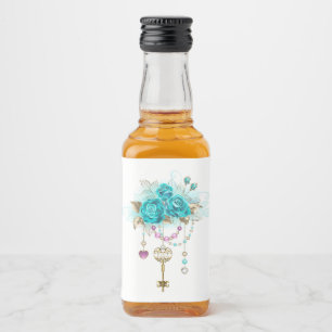 Türkisfarbene Rose mit Tasten Alkoholflaschenetikett