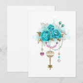 Türkisfarbene Rose mit Tasten Ankündigung (Vorne/Hinten)