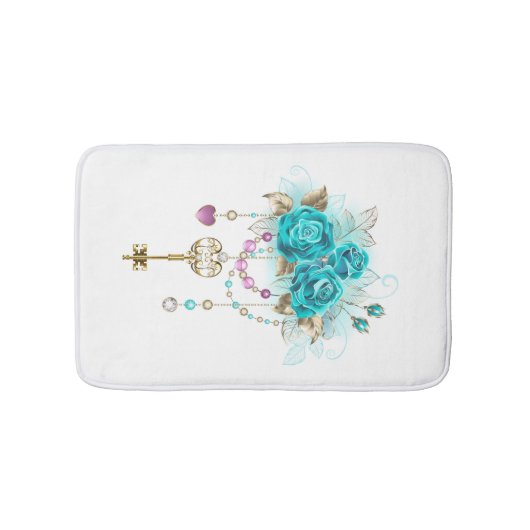 Türkisfarbene Rose mit Tasten Badematte (Vorderseite)