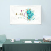 Türkisfarbene Rose mit Tasten Banner (Messeveranstaltung)