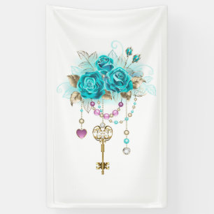 Türkisfarbene Rose mit Tasten Banner