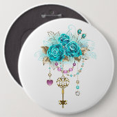 Türkisfarbene Rose mit Tasten Button (Vorne & Hinten)