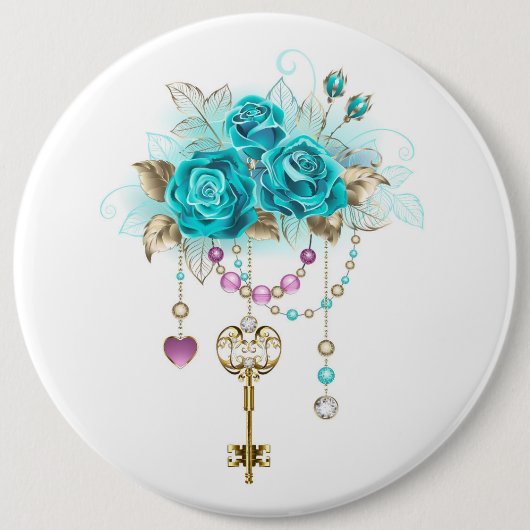 Türkisfarbene Rose mit Tasten Button (Vorderseite)