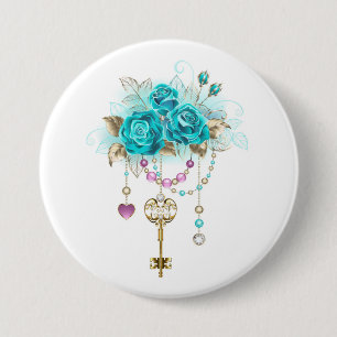 Türkisfarbene Rose mit Tasten Button