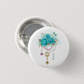 Türkisfarbene Rose mit Tasten Button (Vorne & Hinten)