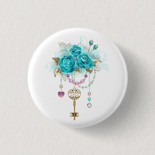 Türkisfarbene Rose mit Tasten Button (Vorderseite)