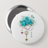 Türkisfarbene Rose mit Tasten Button (Vorne & Hinten)