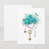 Türkisfarbene Rose mit Tasten Einladung (Vorne/Hinten)