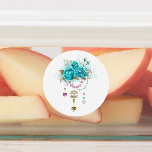 Türkisfarbene Rose mit Tasten Etiketten (Befestigt)