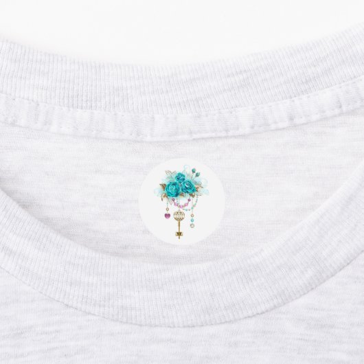 Türkisfarbene Rose mit Tasten Etiketten (Befestigt)