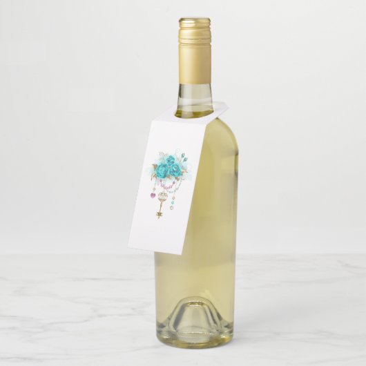 Türkisfarbene Rose mit Tasten Flaschenanhänger (Angewinkelt)