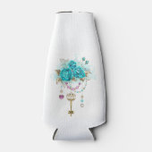 Türkisfarbene Rose mit Tasten Flaschenkühler (Vorderseite)