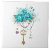 Türkisfarbene Rose mit Tasten Fliese (Vorderseite)