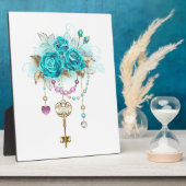 Türkisfarbene Rose mit Tasten Fotoplatte (Seite)