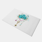 Türkisfarbene Rose mit Tasten Fußmatte (Schrägansicht)