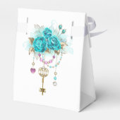 Türkisfarbene Rose mit Tasten Geschenkschachtel (Rückseite)