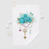 Türkisfarbene Rose mit Tasten Golfhandtuch (Insitu)